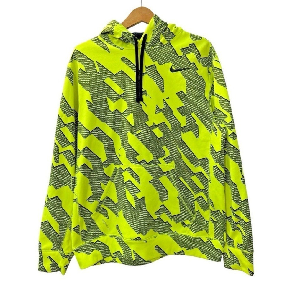 Nike Hoodie Mens Medium Pre-Owned Hoodie Neon Geometric‎ Therma-FIT Pullover